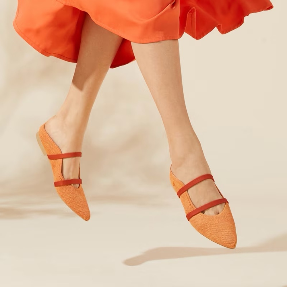 NEW Vivaia - Pointed-Toe Mules (Elle) - Size 39/8. Orange slip-on sandals/flats.